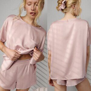 Lunya Washable Silk T-Shirt Delicate Pink Round Neck Short Sleeves